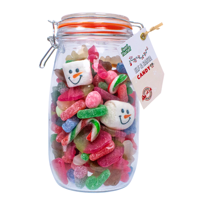 Festive sweet jars for kids, Christmas pick-and-mix gifts, Family-friendly Christmas treats, Reusable Christmas candy jar, Plant-based festive sweets, Unique edible gifts for families, Kids’ Christmas gift ideas UK, Sweet jars for Christmas Eve, Holiday sweets in reusable jars, Sustainable gifts,