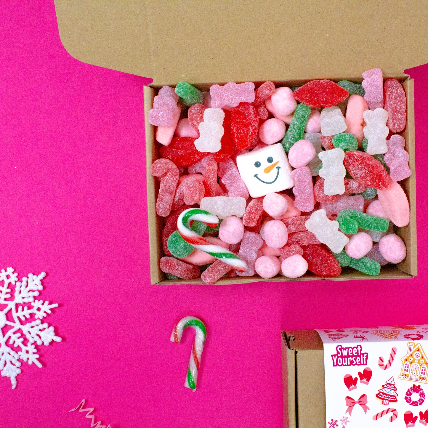 Pink-themed Christmas sweet box, Festive sweets for teens, Plant-based pink candy gifts, Stocking fillers for pink lovers, Gluten-free pink sweet boxes, Christmas Eve box ideas for kids, Sweet gifts with candy canes, Fun edible pink-themed gifts, Unique Christmas candy for her, Pink holiday gift ideas UK