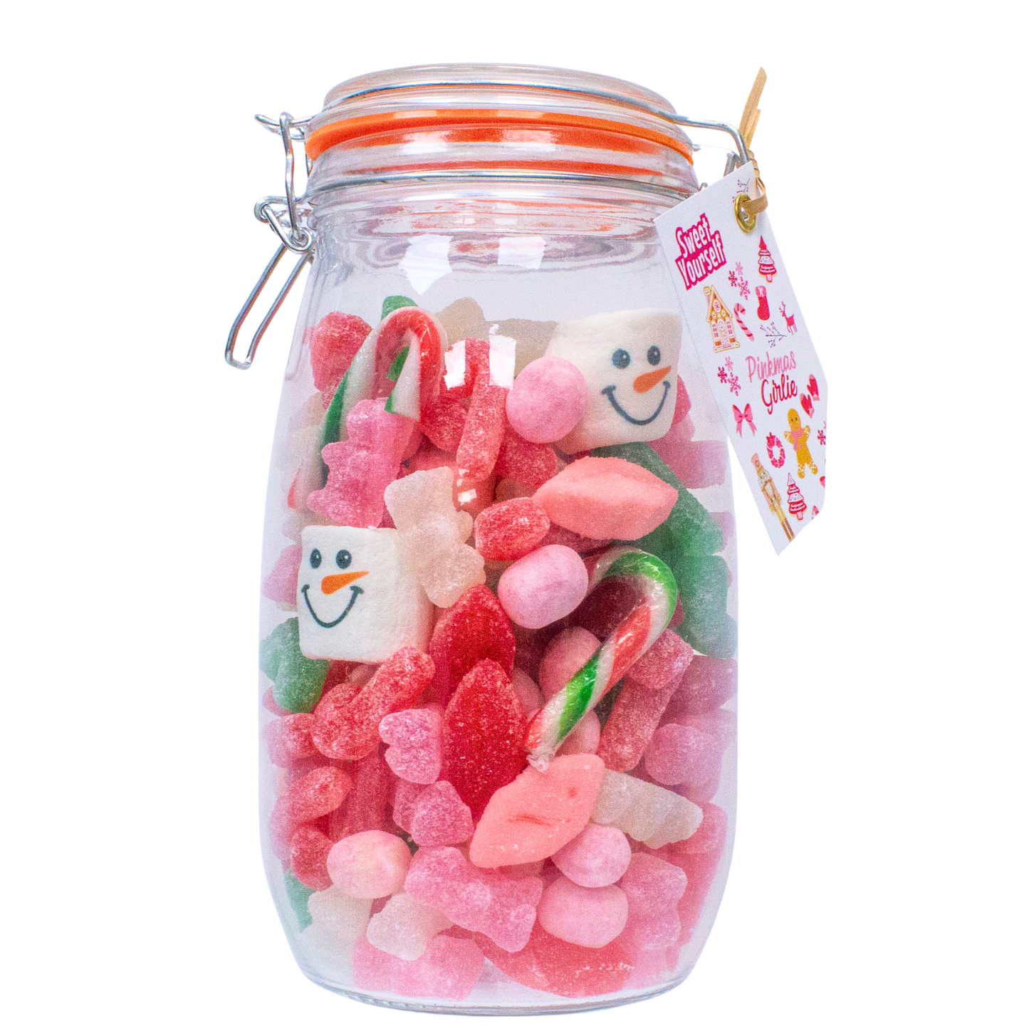 Pink-themed Christmas gifts, Festive sweet jars for teens, Christmas pick-and-mix gifts, Reusable pink candy jars, Plant-based Christmas sweets, Cute gifts for pink lovers, Kids’ Christmas Eve treats, Quirky festive gifts for her, Pink holiday gift ideas UK, Edible Christmas gifts for pink enthusiasts,